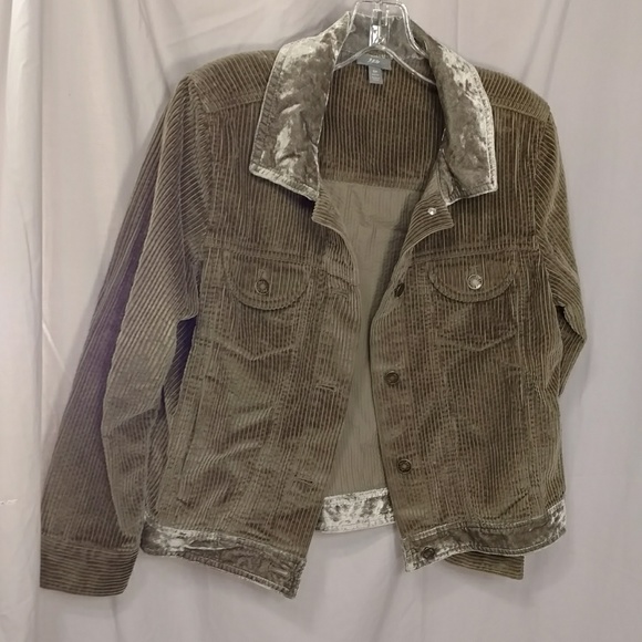 Wide Wale Corduroy Jacket Drab Olive Moss J Jill Velvet Soft Neutral 39" Bust SP - Picture 8 of 8